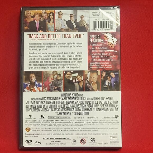 Oceans Thirteen Full Screen Edition DVD 2007 New Sealed - Picture 2 of 6